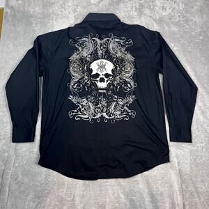 Vintage Y2K Avirex Button Up Shirt Mens XL Black Affliction Grunge Hip Hop